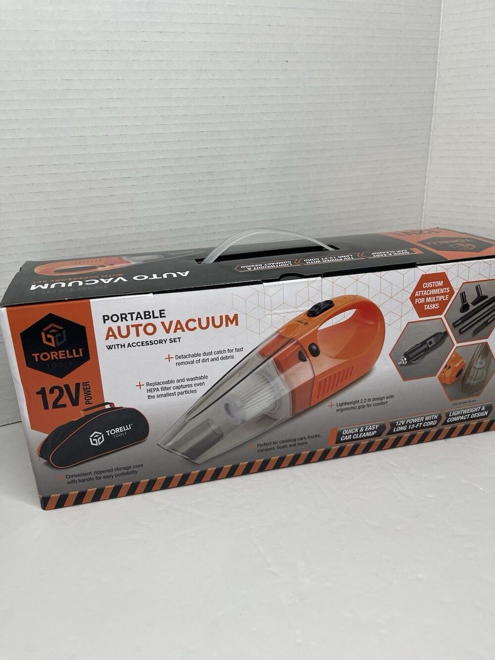 Torelli Tools 12v power Portable auto vacuum accessories set + 13ft cord